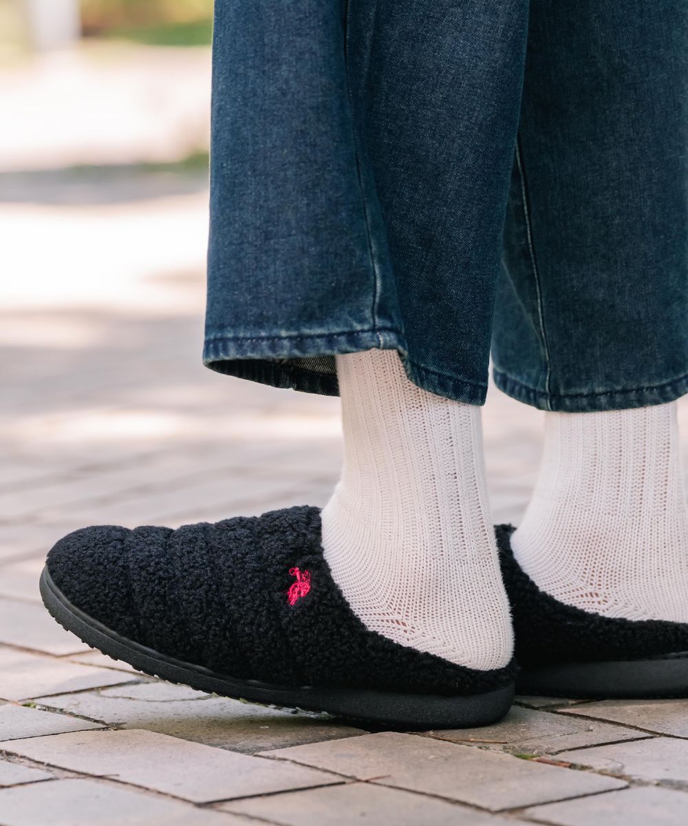 U.S. POLO ASSN. ユーエスポロアッスン 別注コラボ ワンポイントロゴ 無地/レオパード柄 ライニングボアモックシューズ 16102