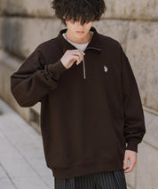 U.S. POLO ASSN. ユーエスポロアッスン オーバーサイズ裏起毛ワンポイントロゴ刺繍長袖ハーフジップスウェット 16108