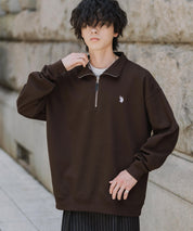 U.S. POLO ASSN. ユーエスポロアッスン オーバーサイズ裏起毛ワンポイントロゴ刺繍長袖ハーフジップスウェット 16108