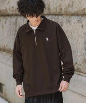 U.S. POLO ASSN. ユーエスポロアッスン オーバーサイズ裏起毛ワンポイントロゴ刺繍長袖ハーフジップスウェット 16108