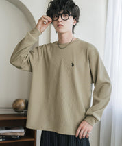 U.S. POLO ASSN. ユーエスポロアッスン サーマルワンポイントロゴ刺繍クルーネック長袖Tシャツ/ワッフルカットソー 16109