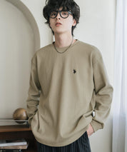 U.S. POLO ASSN. ユーエスポロアッスン サーマルワンポイントロゴ刺繍クルーネック長袖Tシャツ/ワッフルカットソー 16109
