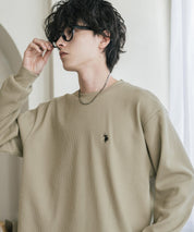 U.S. POLO ASSN. ユーエスポロアッスン サーマルワンポイントロゴ刺繍クルーネック長袖Tシャツ/ワッフルカットソー 16109