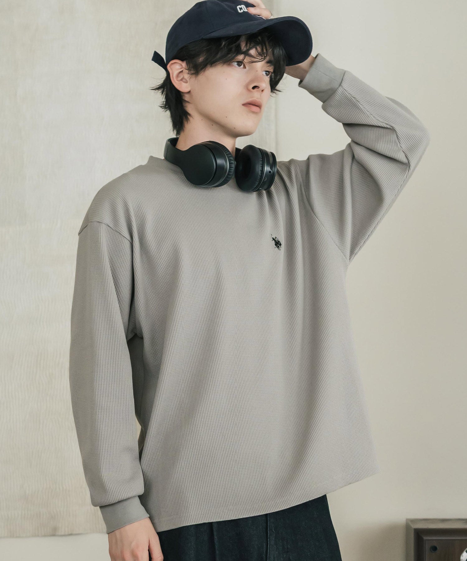 U.S. POLO ASSN. ユーエスポロアッスン サーマルワンポイントロゴ刺繍クルーネック長袖Tシャツ/ワッフルカットソー 16109