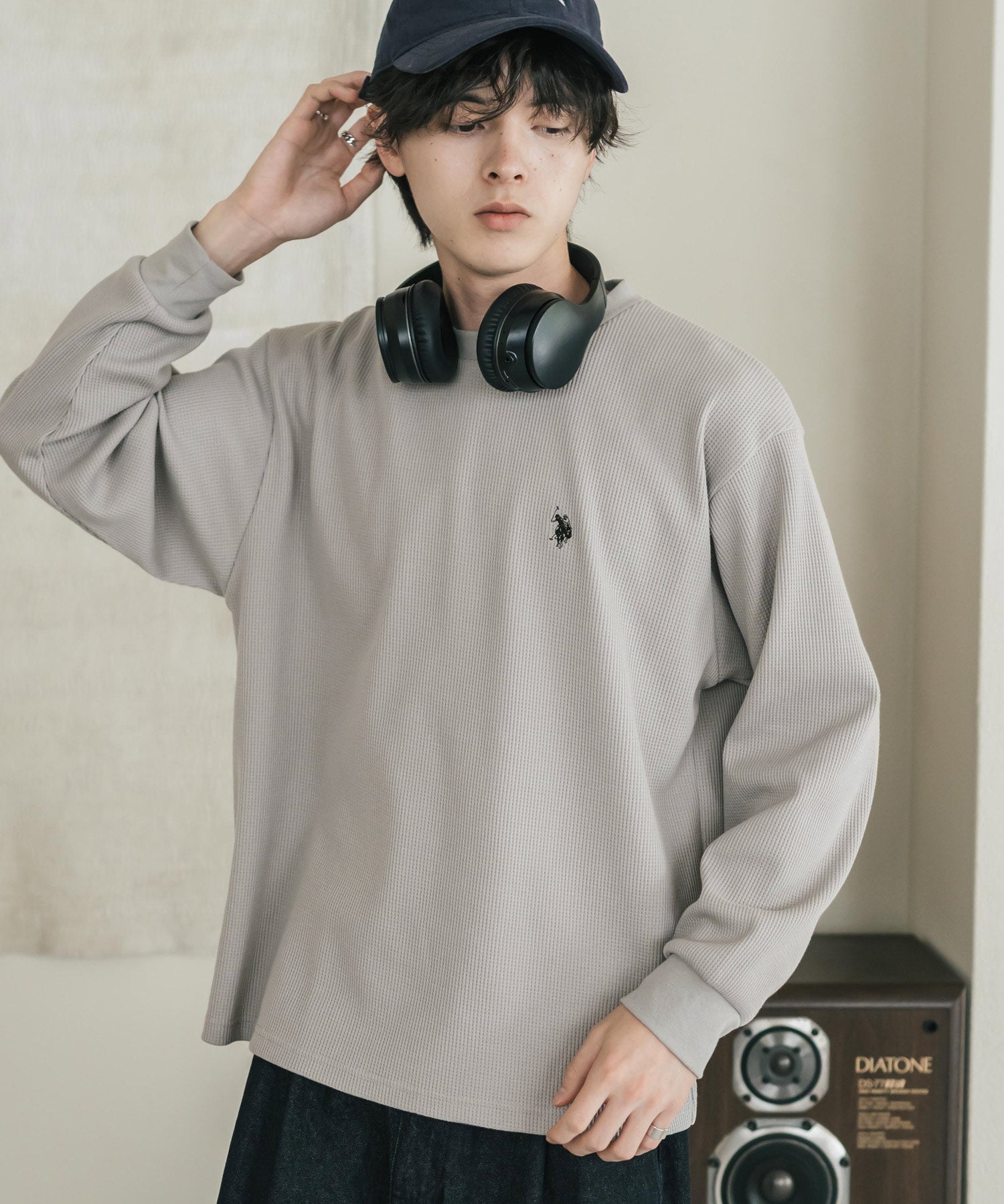 U.S. POLO ASSN. ユーエスポロアッスン サーマルワンポイントロゴ刺繍クルーネック長袖Tシャツ/ワッフルカットソー 16109