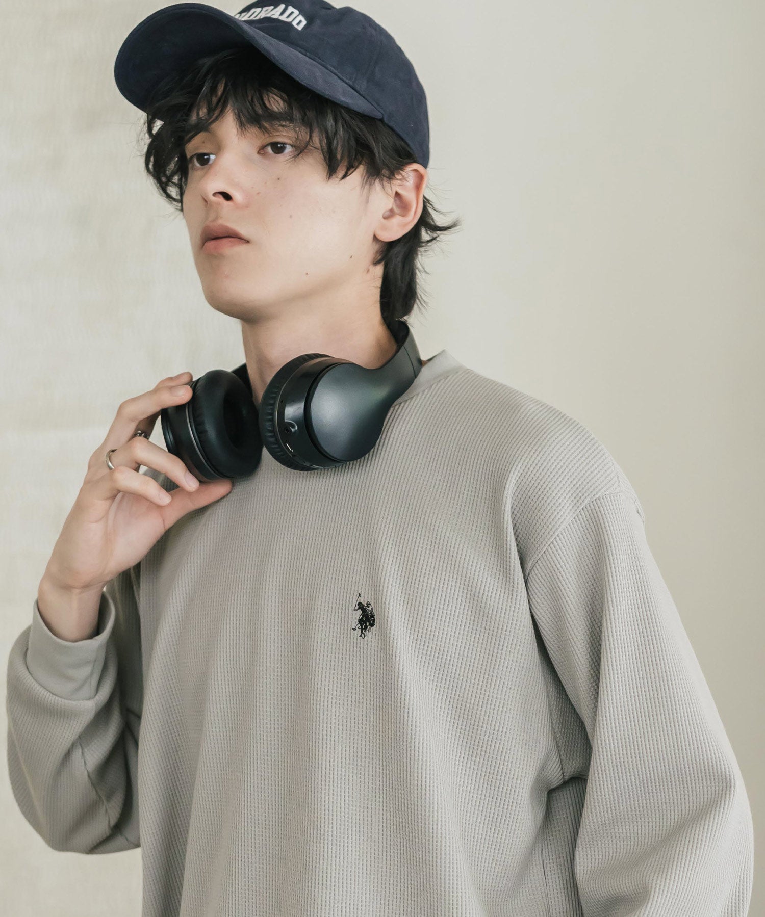 U.S. POLO ASSN. ユーエスポロアッスン サーマルワンポイントロゴ刺繍クルーネック長袖Tシャツ/ワッフルカットソー 16109