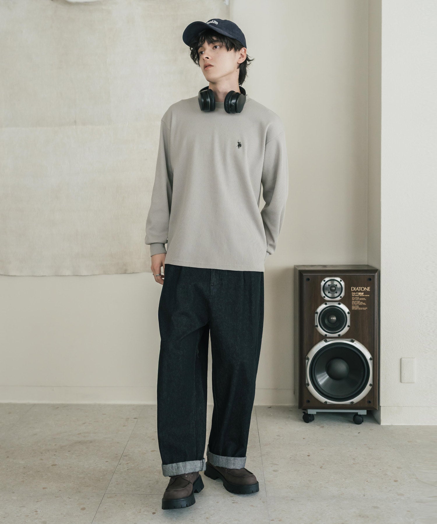 U.S. POLO ASSN. ユーエスポロアッスン サーマルワンポイントロゴ刺繍クルーネック長袖Tシャツ/ワッフルカットソー 16109