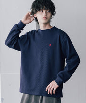 U.S. POLO ASSN. ユーエスポロアッスン サーマルワンポイントロゴ刺繍クルーネック長袖Tシャツ/ワッフルカットソー 16109