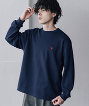 U.S. POLO ASSN. ユーエスポロアッスン サーマルワンポイントロゴ刺繍クルーネック長袖Tシャツ/ワッフルカットソー 16109