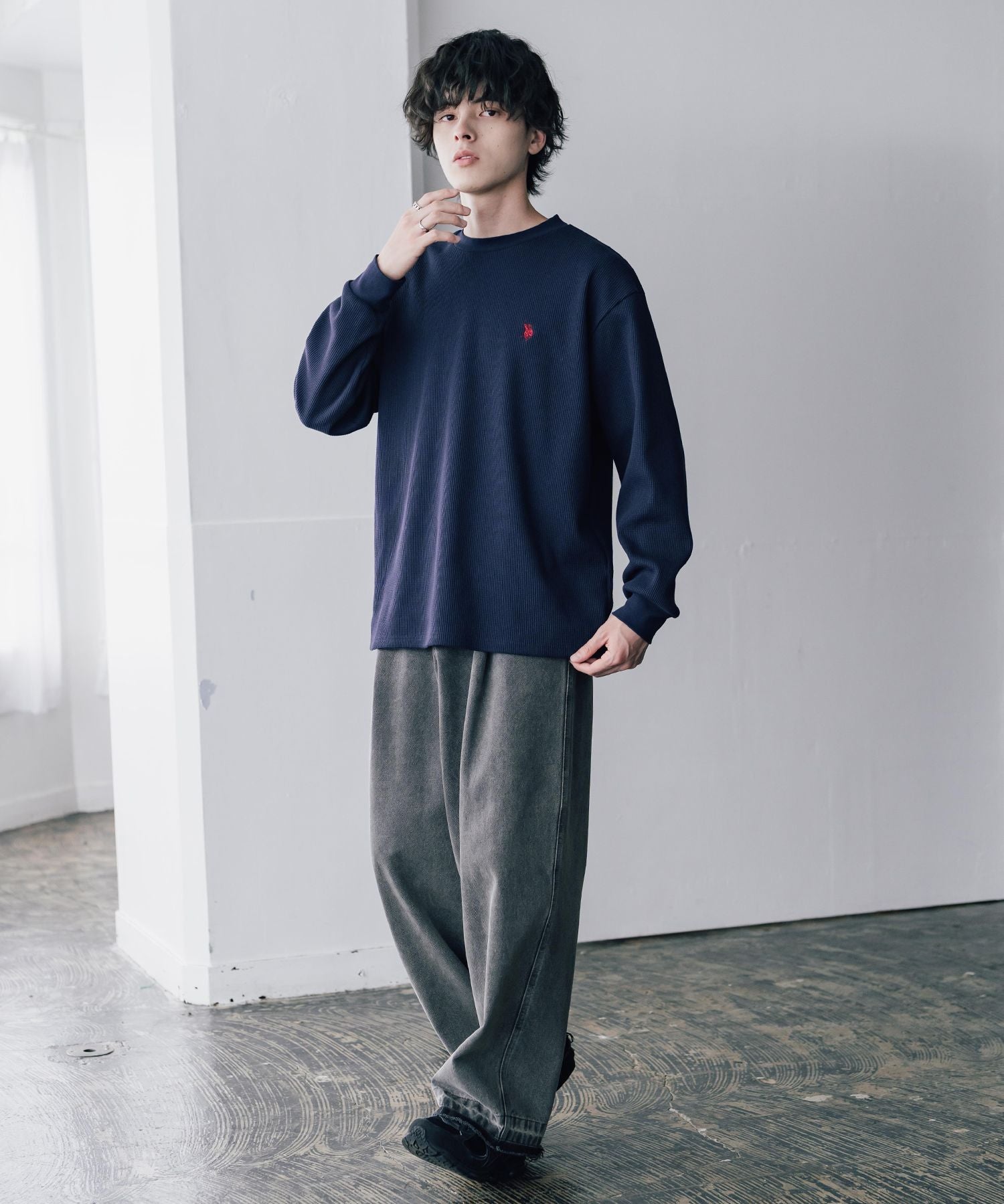 U.S. POLO ASSN. ユーエスポロアッスン サーマルワンポイントロゴ刺繍クルーネック長袖Tシャツ/ワッフルカットソー 16109