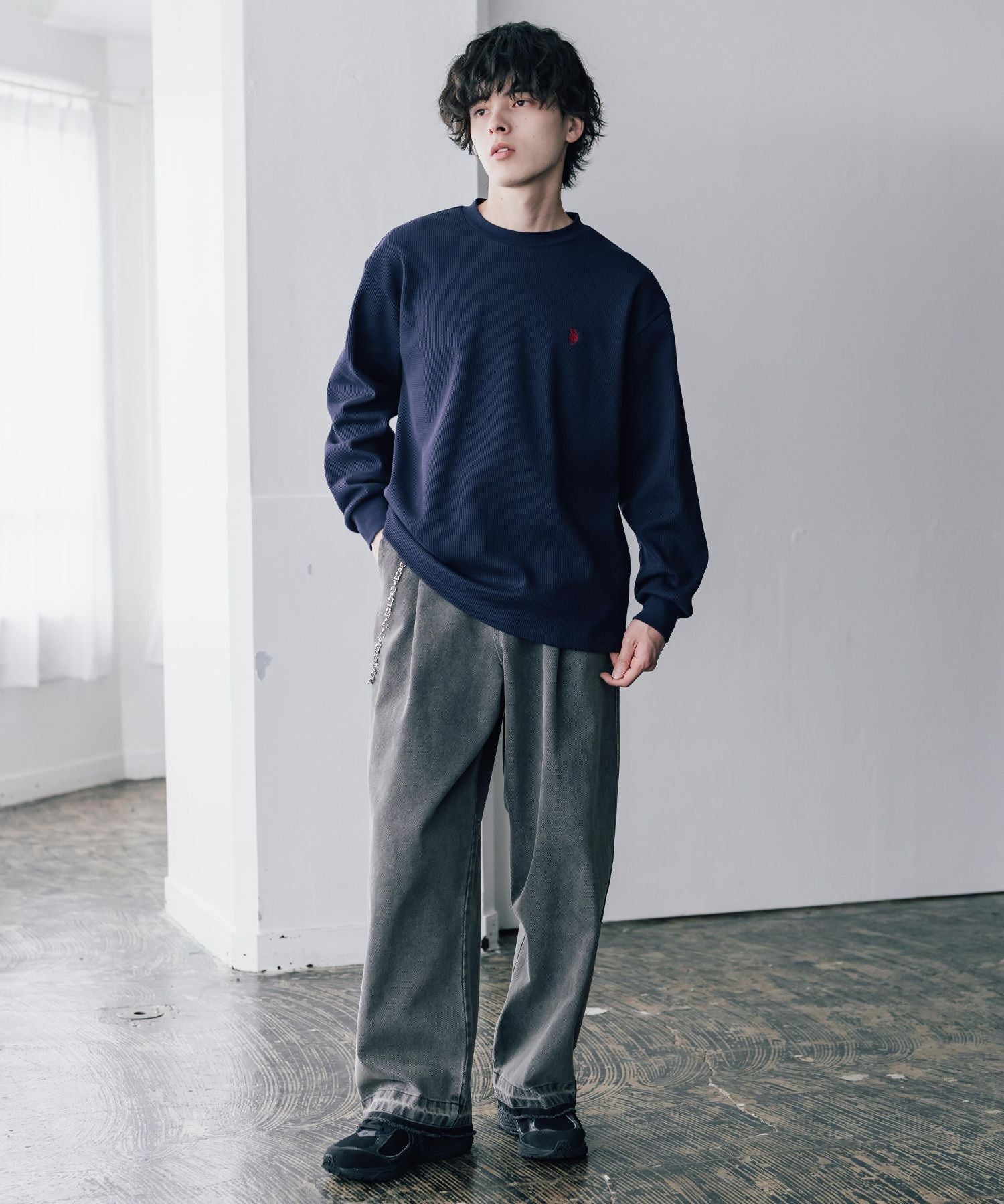 U.S. POLO ASSN. ユーエスポロアッスン サーマルワンポイントロゴ刺繍クルーネック長袖Tシャツ/ワッフルカットソー 16109