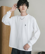 U.S. POLO ASSN. ユーエスポロアッスン サーマルワンポイントロゴ刺繍クルーネック長袖Tシャツ/ワッフルカットソー 16109