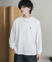 U.S. POLO ASSN. ユーエスポロアッスン サーマルワンポイントロゴ刺繍クルーネック長袖Tシャツ/ワッフルカットソー 16109