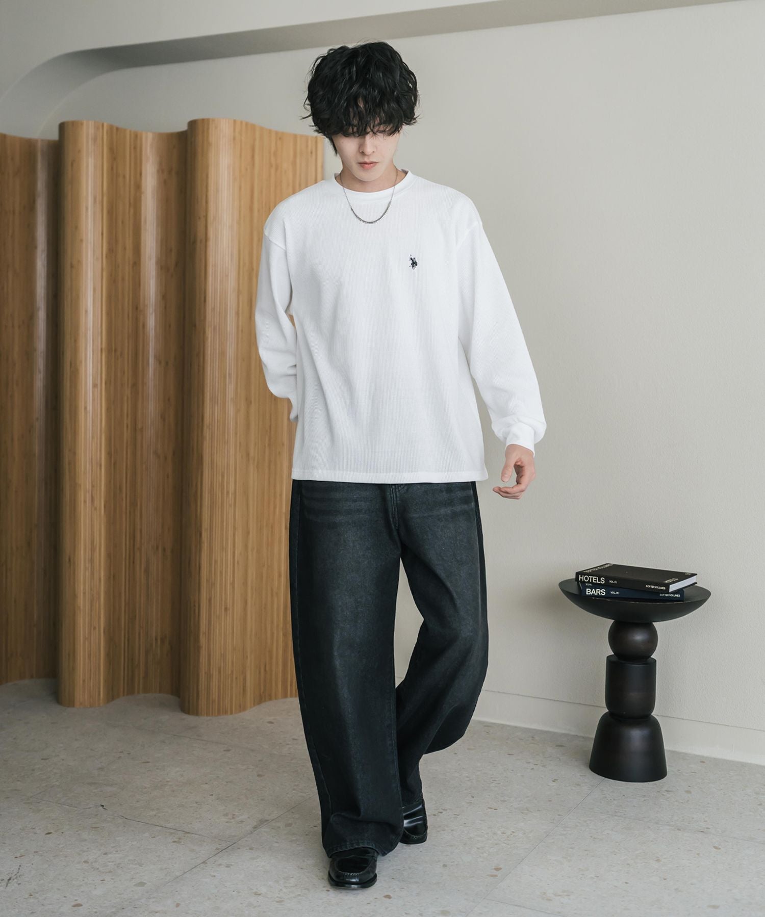 U.S. POLO ASSN. ユーエスポロアッスン サーマルワンポイントロゴ刺繍クルーネック長袖Tシャツ/ワッフルカットソー 16109