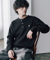 U.S. POLO ASSN. ユーエスポロアッスン サーマルワンポイントロゴ刺繍ヘンリーネック長袖Tシャツ/ワッフルカットソー 16110