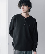 U.S. POLO ASSN. ユーエスポロアッスン サーマルワンポイントロゴ刺繍ヘンリーネック長袖Tシャツ/ワッフルカットソー 16110