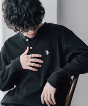 U.S. POLO ASSN. ユーエスポロアッスン サーマルワンポイントロゴ刺繍ヘンリーネック長袖Tシャツ/ワッフルカットソー 16110