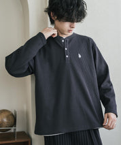 U.S. POLO ASSN. ユーエスポロアッスン サーマルワンポイントロゴ刺繍ヘンリーネック長袖Tシャツ/ワッフルカットソー 16110
