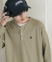 U.S. POLO ASSN. ユーエスポロアッスン サーマルワンポイントロゴ刺繍ヘンリーネック長袖Tシャツ/ワッフルカットソー 16110