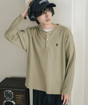 U.S. POLO ASSN. ユーエスポロアッスン サーマルワンポイントロゴ刺繍ヘンリーネック長袖Tシャツ/ワッフルカットソー 16110