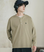 U.S. POLO ASSN. ユーエスポロアッスン サーマルワンポイントロゴ刺繍ヘンリーネック長袖Tシャツ/ワッフルカットソー 16110