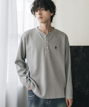 U.S. POLO ASSN. ユーエスポロアッスン サーマルワンポイントロゴ刺繍ヘンリーネック長袖Tシャツ/ワッフルカットソー 16110