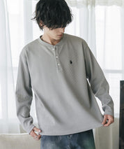 U.S. POLO ASSN. ユーエスポロアッスン サーマルワンポイントロゴ刺繍ヘンリーネック長袖Tシャツ/ワッフルカットソー 16110