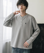 U.S. POLO ASSN. ユーエスポロアッスン サーマルワンポイントロゴ刺繍ヘンリーネック長袖Tシャツ/ワッフルカットソー 16110