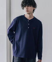 U.S. POLO ASSN. ユーエスポロアッスン サーマルワンポイントロゴ刺繍ヘンリーネック長袖Tシャツ/ワッフルカットソー 16110