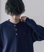 U.S. POLO ASSN. ユーエスポロアッスン サーマルワンポイントロゴ刺繍ヘンリーネック長袖Tシャツ/ワッフルカットソー 16110