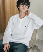 U.S. POLO ASSN. ユーエスポロアッスン サーマルワンポイントロゴ刺繍ヘンリーネック長袖Tシャツ/ワッフルカットソー 16110