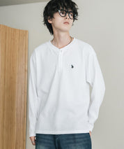 U.S. POLO ASSN. ユーエスポロアッスン サーマルワンポイントロゴ刺繍ヘンリーネック長袖Tシャツ/ワッフルカットソー 16110