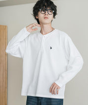 U.S. POLO ASSN. ユーエスポロアッスン サーマルワンポイントロゴ刺繍ヘンリーネック長袖Tシャツ/ワッフルカットソー 16110