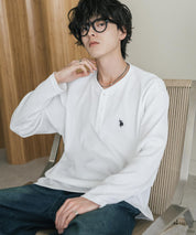 U.S. POLO ASSN. ユーエスポロアッスン サーマルワンポイントロゴ刺繍ヘンリーネック長袖Tシャツ/ワッフルカットソー 16110