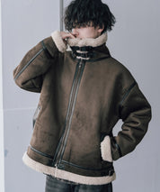 オーバーサイズ B-3フェイクムートン2WAY裏ボアスタンドネックブルゾン 16111