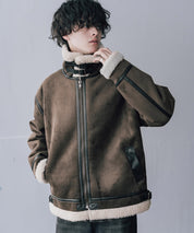 オーバーサイズ B-3フェイクムートン2WAY裏ボアスタンドネックブルゾン 16111
