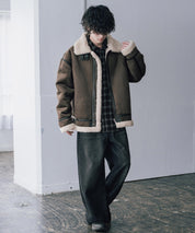オーバーサイズ B-3フェイクムートン2WAY裏ボアスタンドネックブルゾン 16111