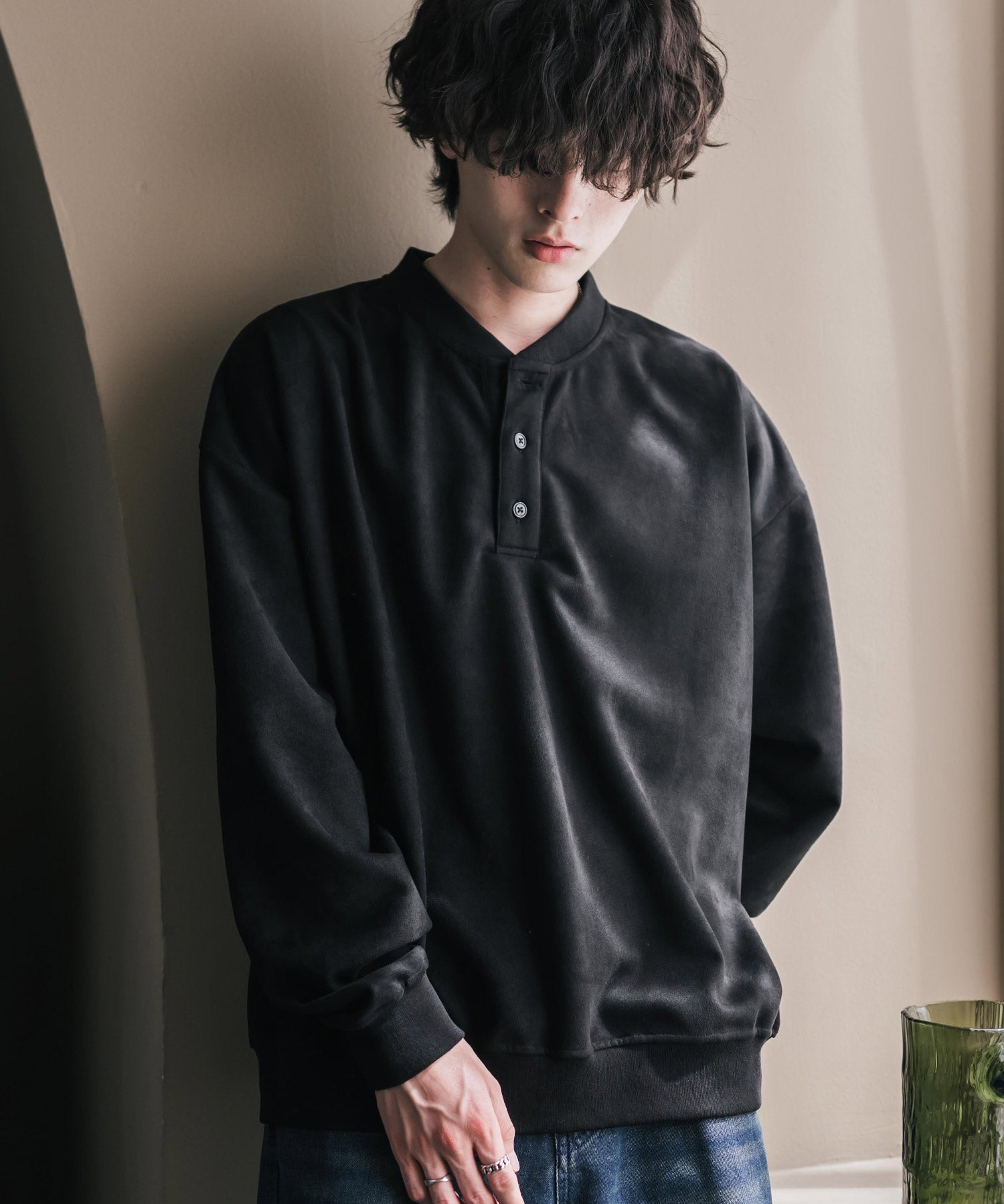 カットコーデュロイ・スエード長袖ヘンリーネックTシャツ/トレーナー 16152