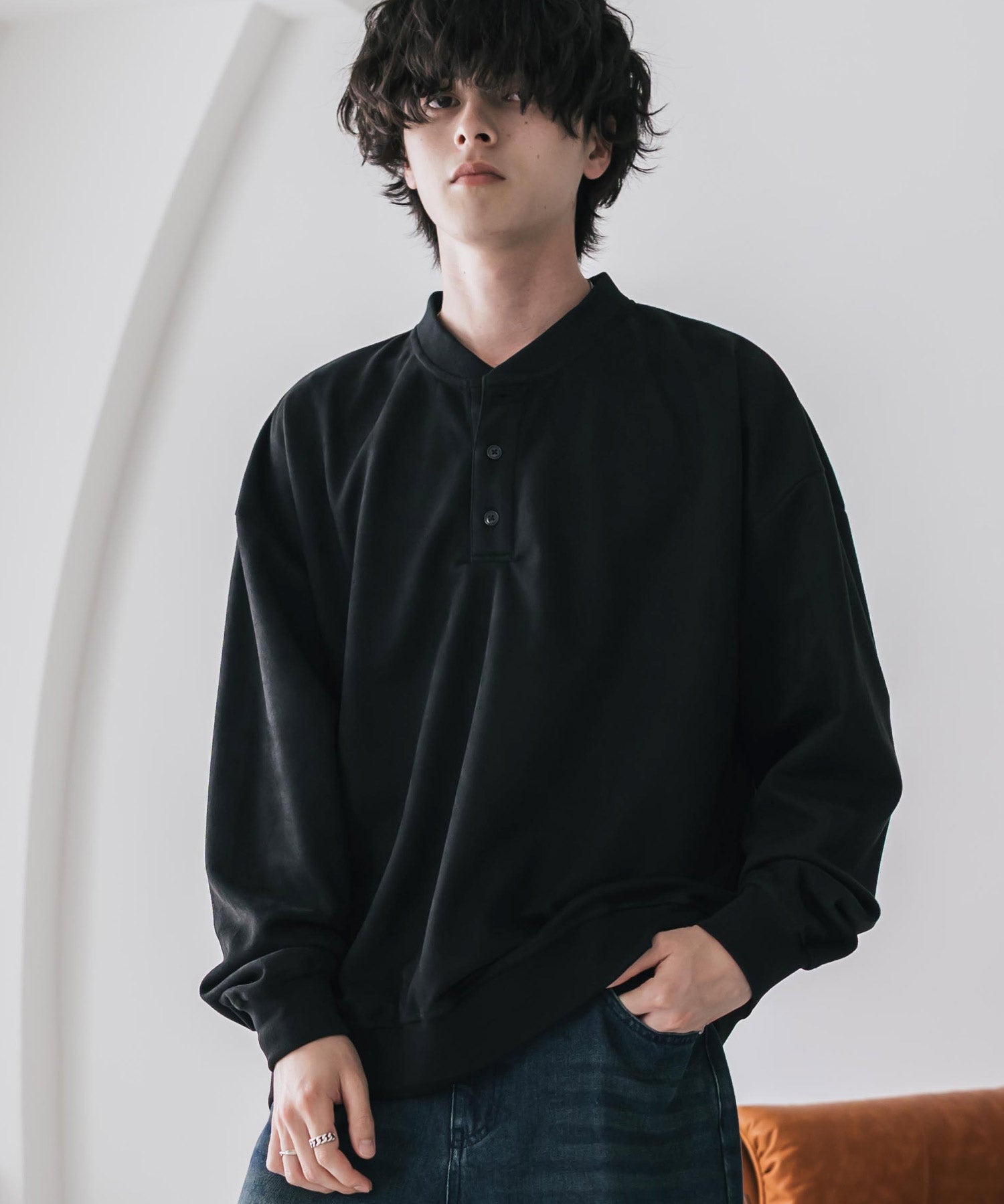 カットコーデュロイ・スエード長袖ヘンリーネックTシャツ/トレーナー 16152
