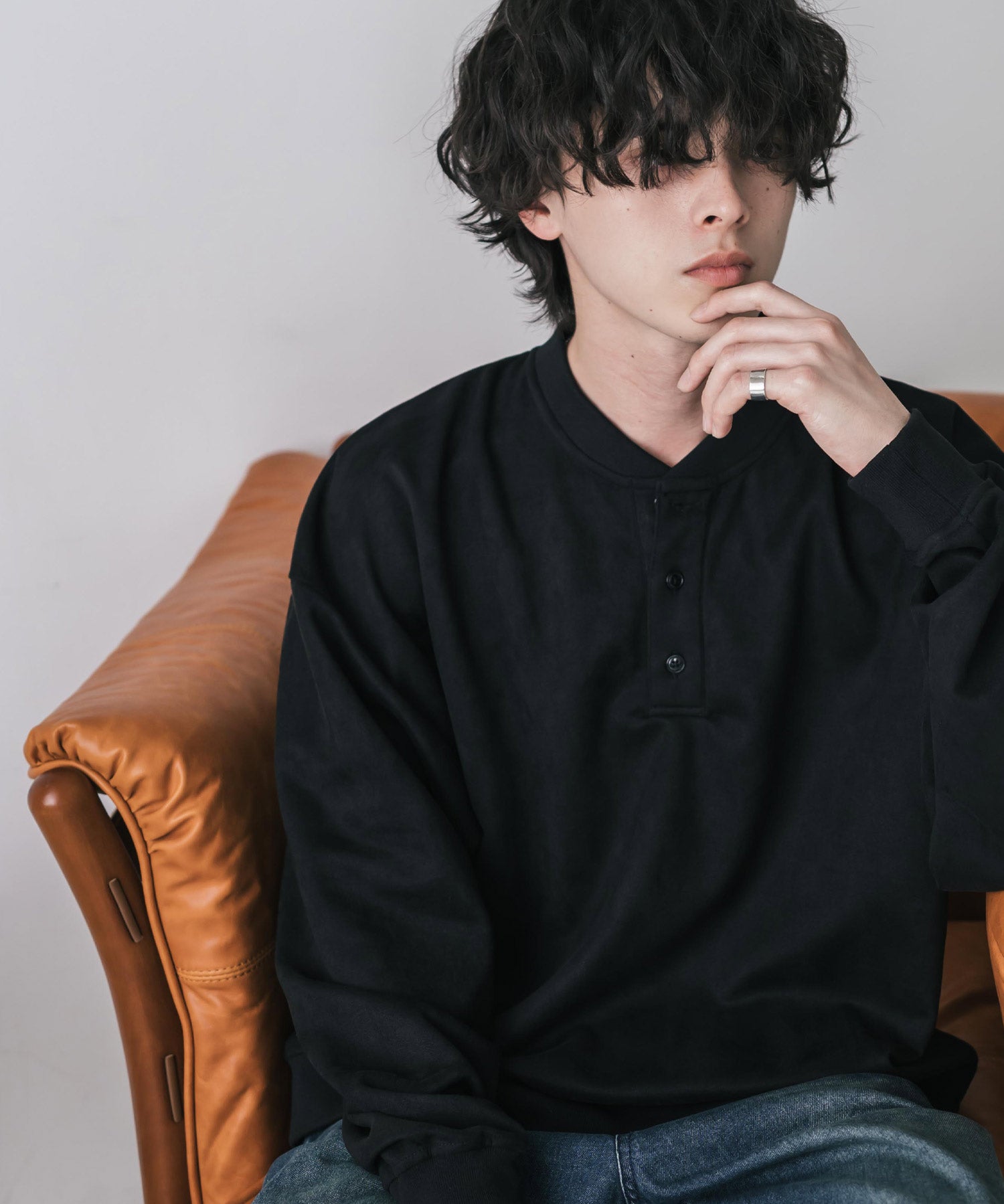 カットコーデュロイ・スエード長袖ヘンリーネックTシャツ/トレーナー 16152