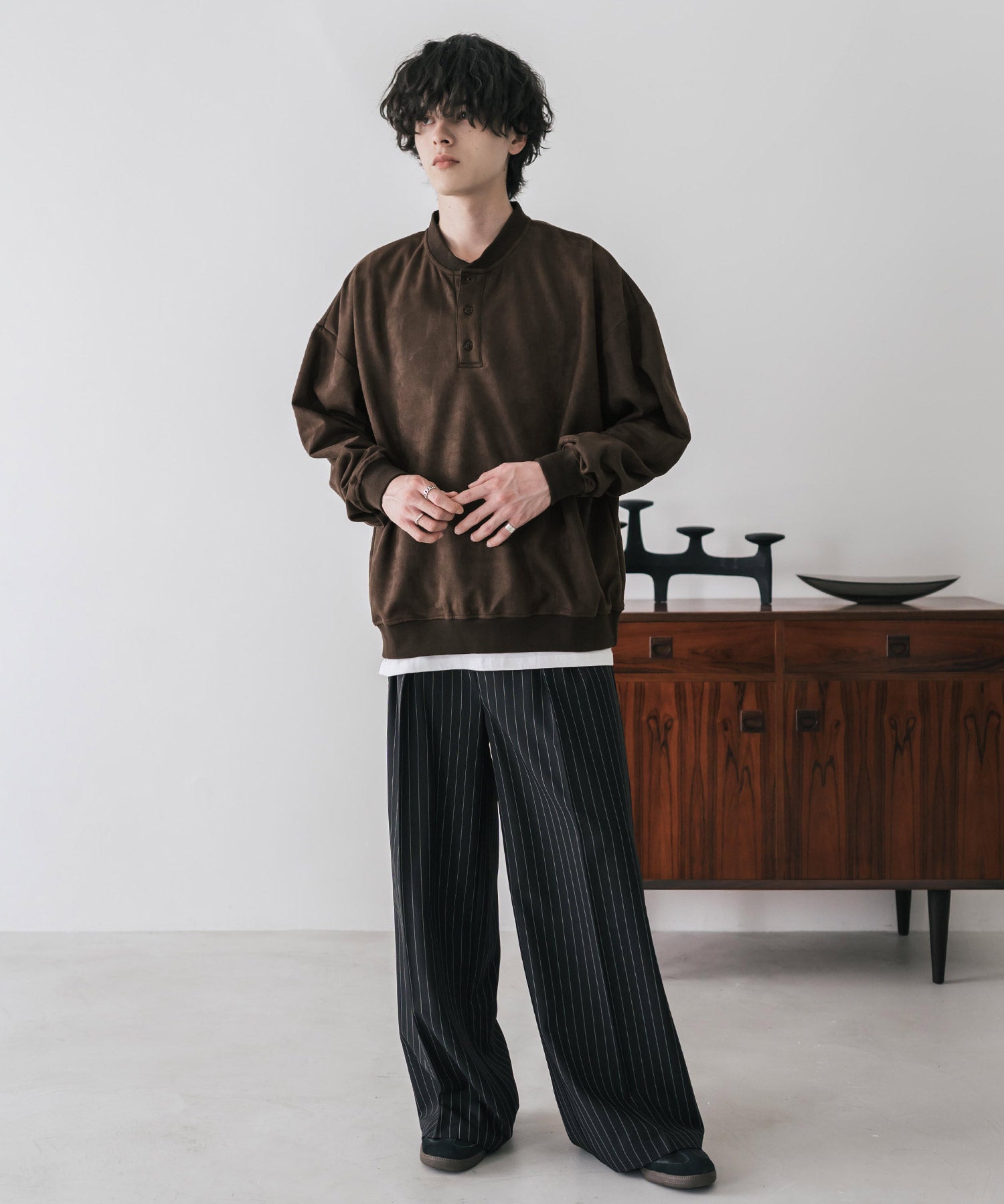 カットコーデュロイ・スエード長袖ヘンリーネックTシャツ/トレーナー 16152
