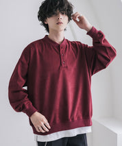 カットコーデュロイ・スエード長袖ヘンリーネックTシャツ/トレーナー 16152