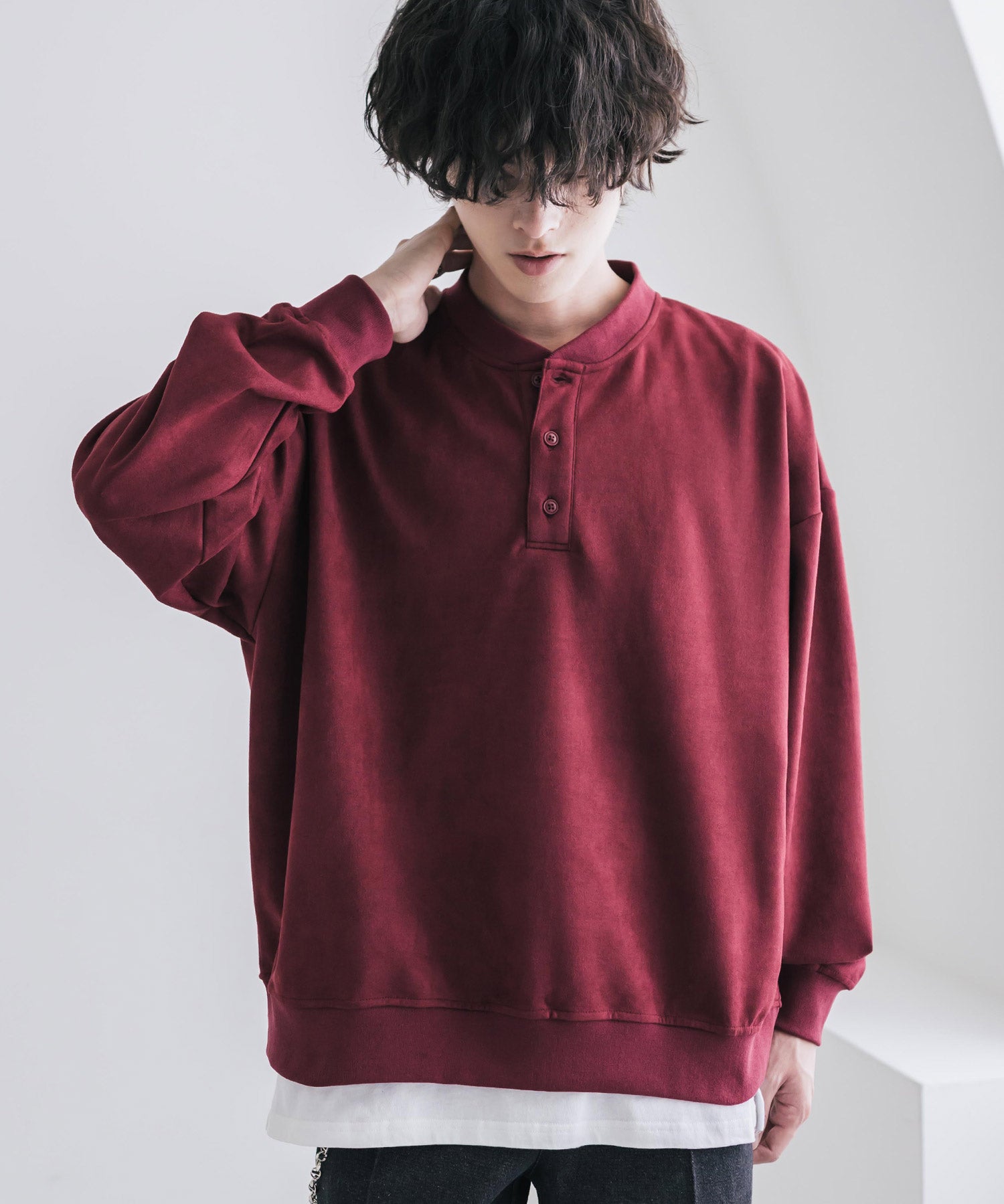 カットコーデュロイ・スエード長袖ヘンリーネックTシャツ/トレーナー 16152