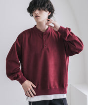 カットコーデュロイ・スエード長袖ヘンリーネックTシャツ/トレーナー 16152