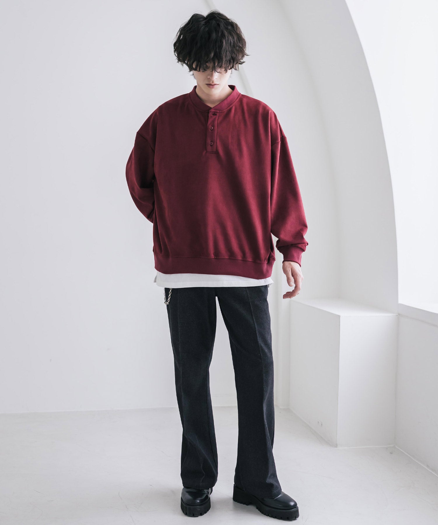 カットコーデュロイ・スエード長袖ヘンリーネックTシャツ/トレーナー 16152