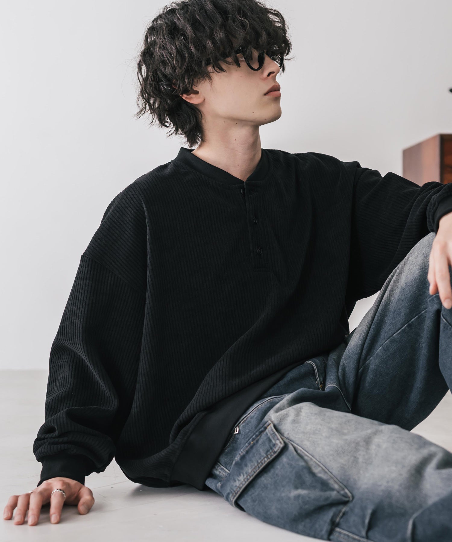 カットコーデュロイ・スエード長袖ヘンリーネックTシャツ/トレーナー 16152