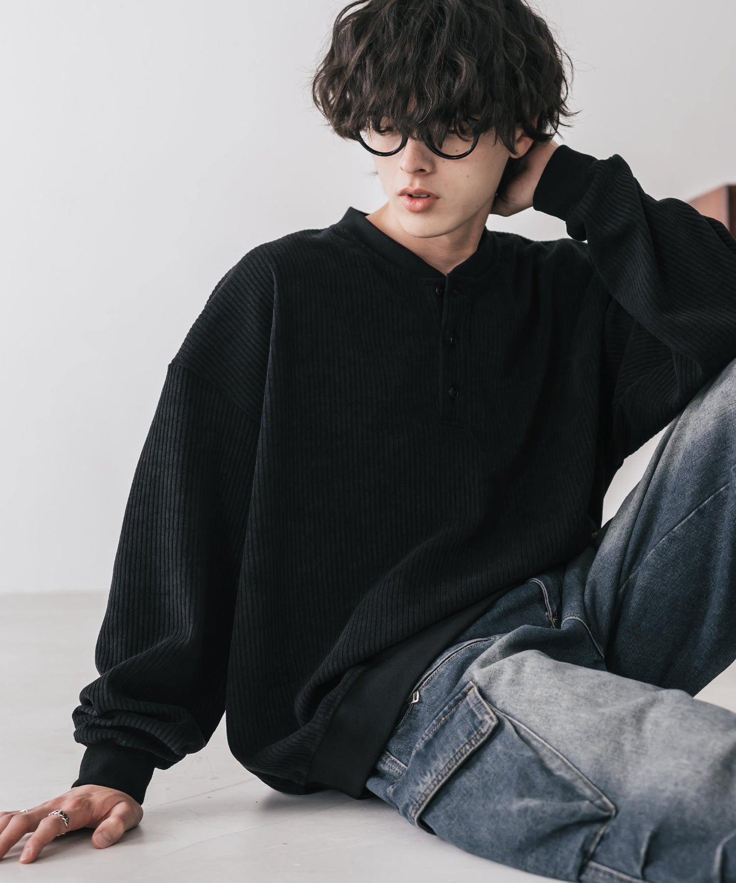 カットコーデュロイ・スエード長袖ヘンリーネックTシャツ/トレーナー 16152