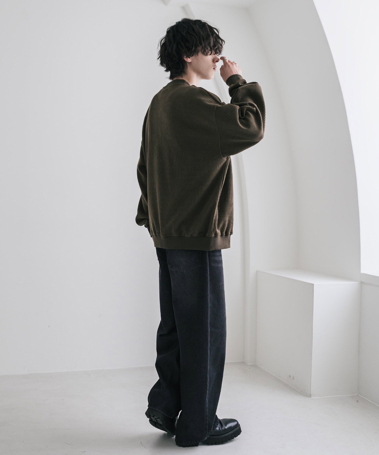 カットコーデュロイ・スエード長袖ヘンリーネックTシャツ/トレーナー 16152