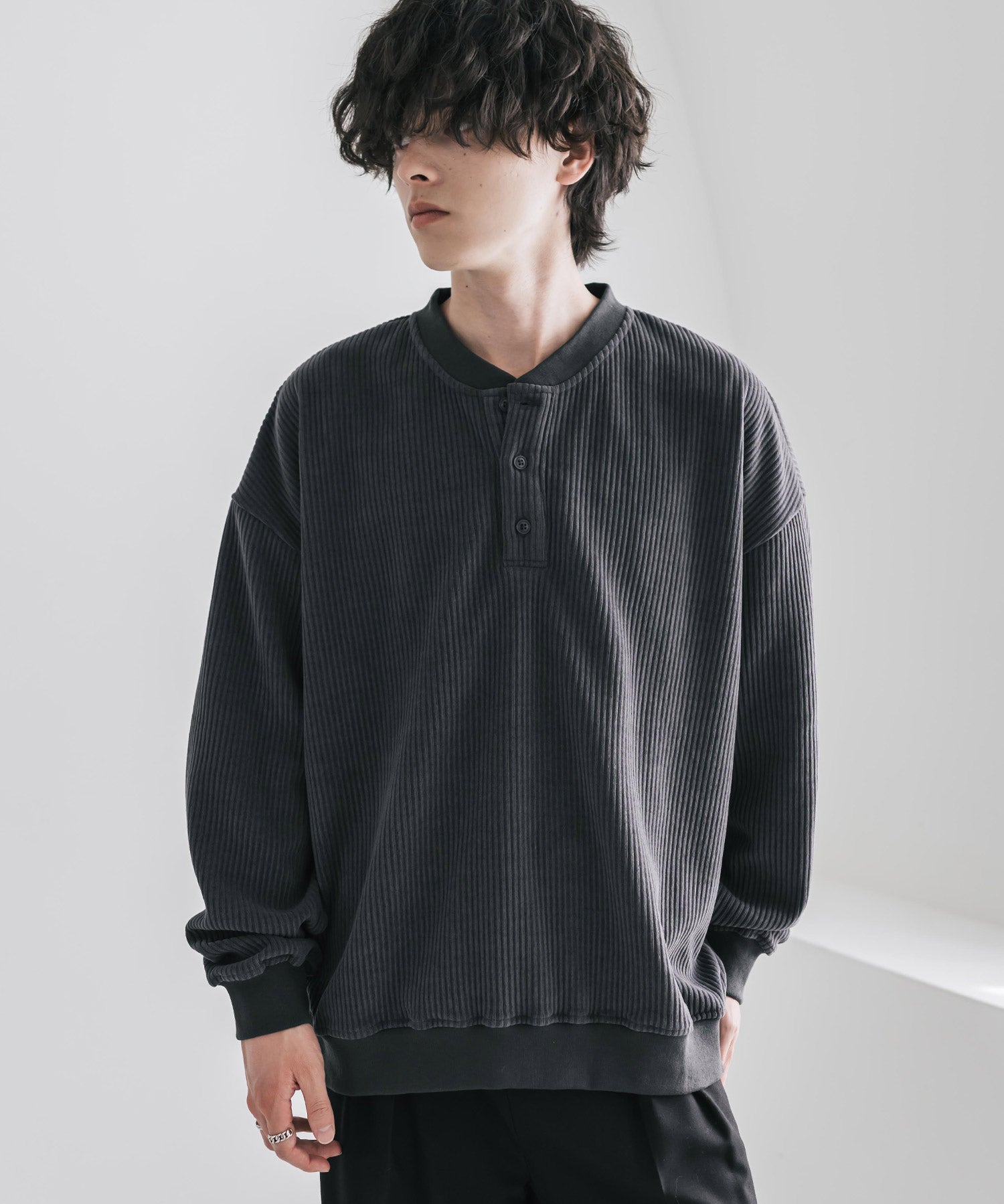 カットコーデュロイ・スエード長袖ヘンリーネックTシャツ/トレーナー 16152