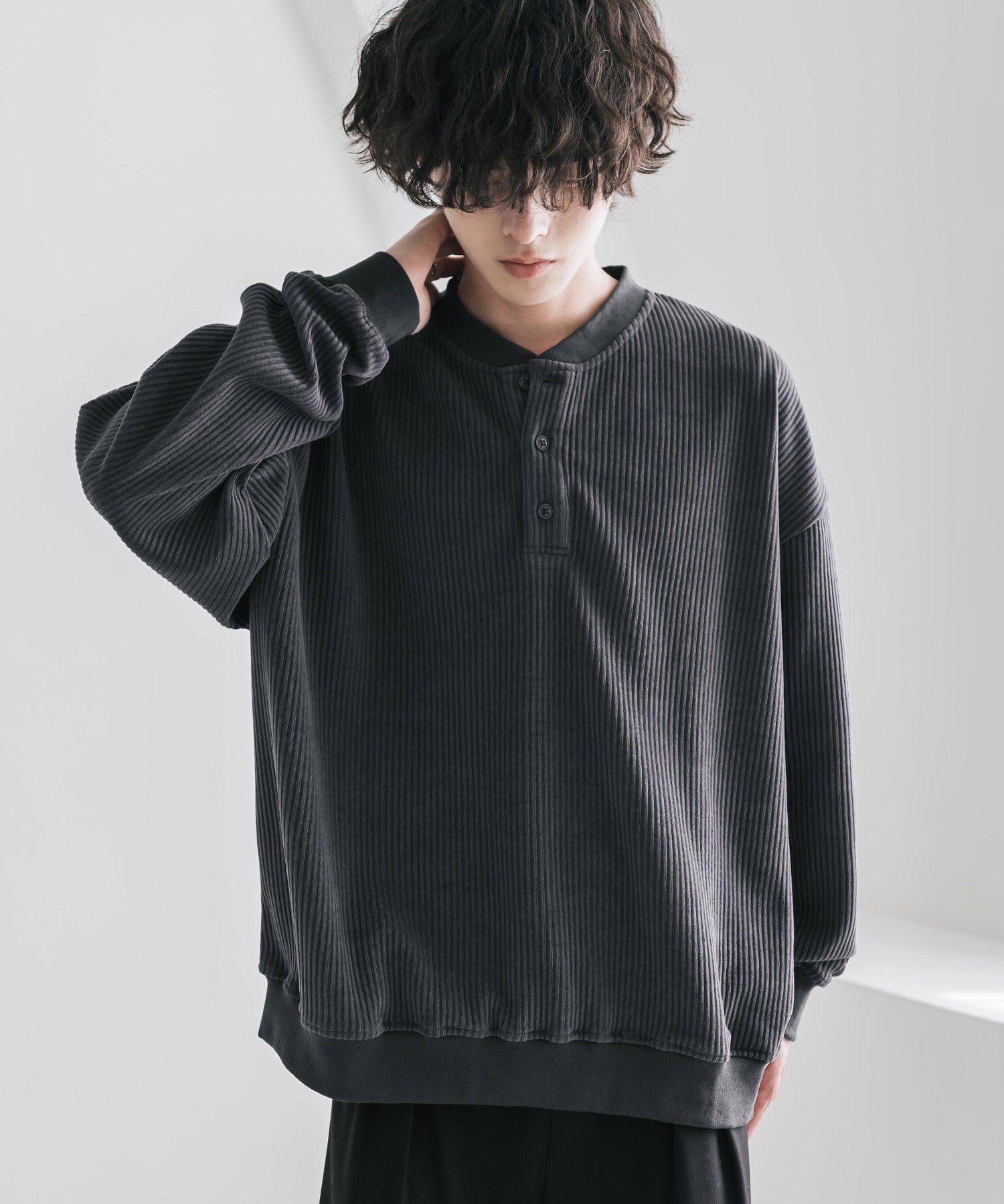 カットコーデュロイ・スエード長袖ヘンリーネックTシャツ/トレーナー 16152